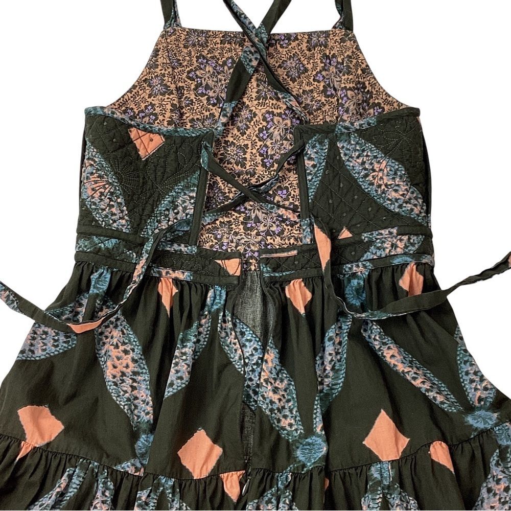 Ulla Johnson Jiya Dress Size 8 Quilted Cotton Midi Back Tie Boho Green Print - Picture 8 of 11